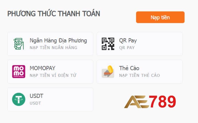 Các phương thức nạp tiền AE789